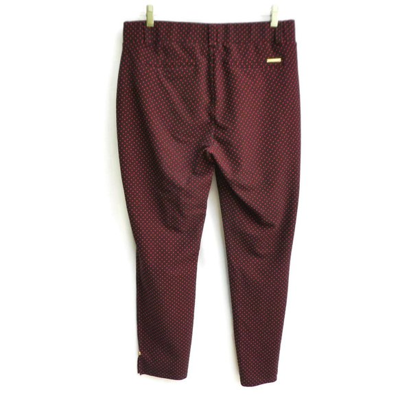 Michael Kors Pants Knit Navy Red Polka Dot Gold Hardware Stretch Split Ankle L - Picture 3 of 10